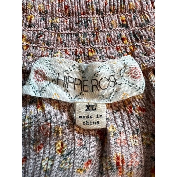 Hippie Rose Womens Casual Top Multicolor Floral Long Sleeve Smocked Boho XL - Picture 3 of 9